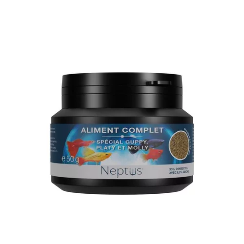 Malin extérieur：Aliment complet (granulés) pour guppy platy molly Neptus - 100 ml