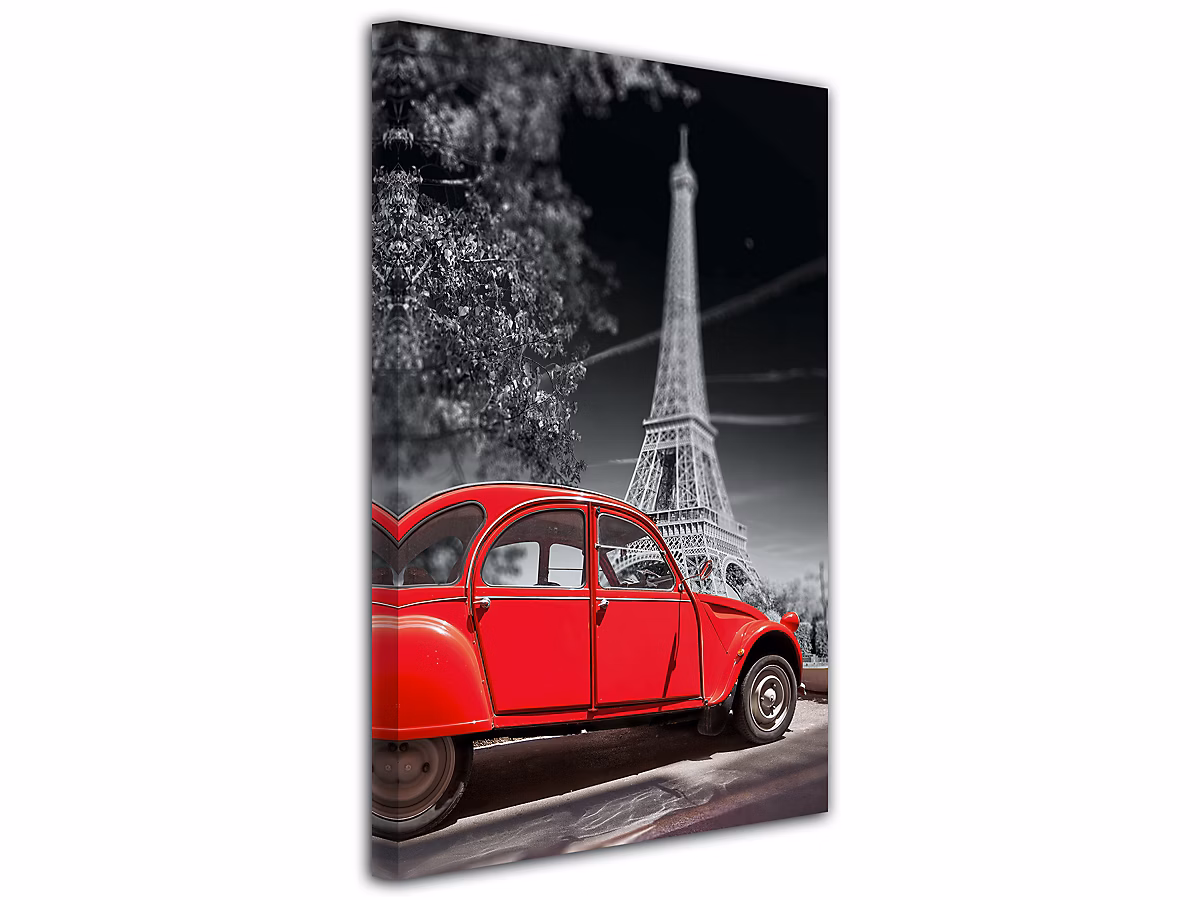 DECLINA – Tableau toile imprimée, Tableau décoratif Tour Eiffel et 2CV, 60 × 100 cm