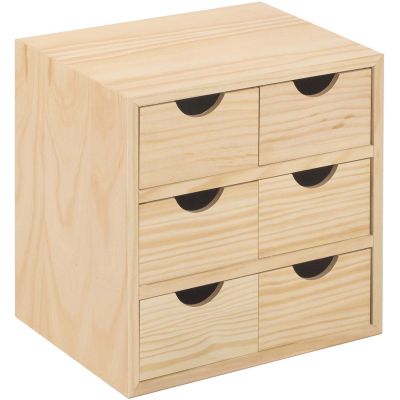 Mini rangement bloc en pin brut avec tiroirs (6 tiroirs M2)