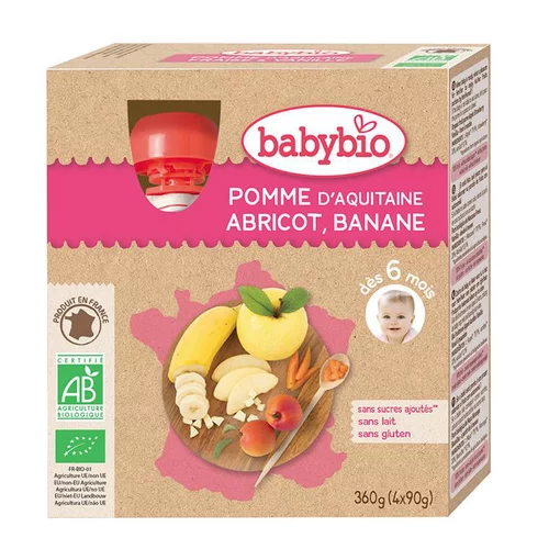 Jardin à découvrir：Gourdes Pomme Abricot Banane bio dès 6 mois - 4x90 gr