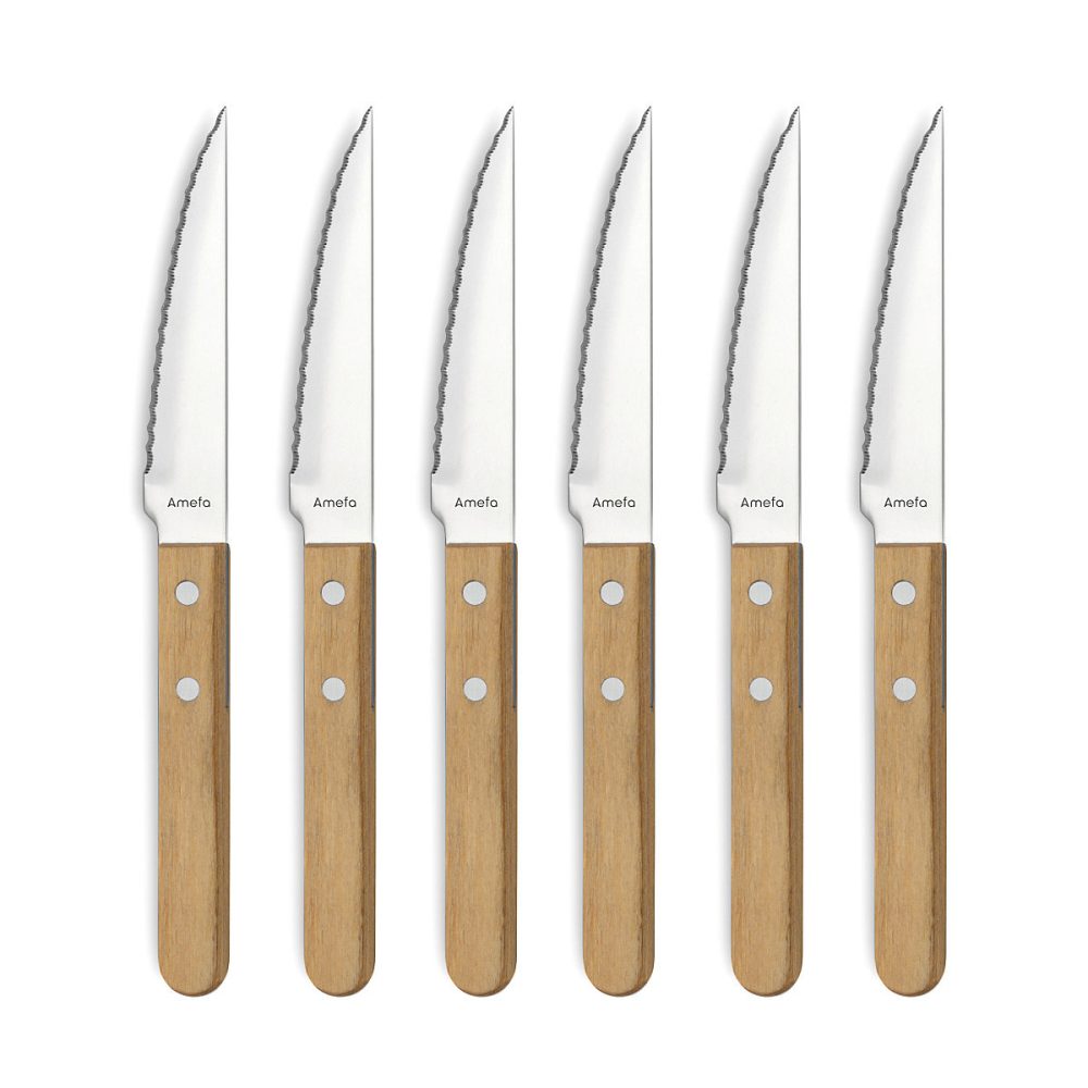 6 couteaux steak Bois – Pizza par Amefa