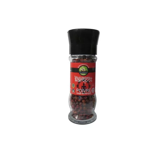 Essentiel extérieur：Moulin de poivre rouge de Kampot en grains bio-équitable Ethnoscience - 45 g