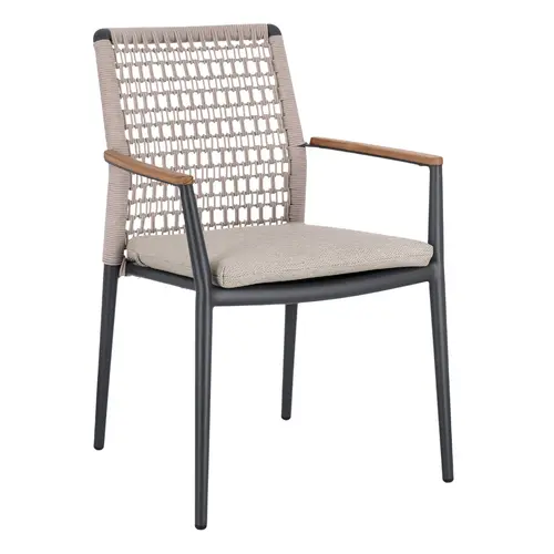 Au service de vos extérieurs：Fauteuil anthracite en aluminium, teck et corde Bizzotto Maddox - 56 x 60 x 82,5 cm