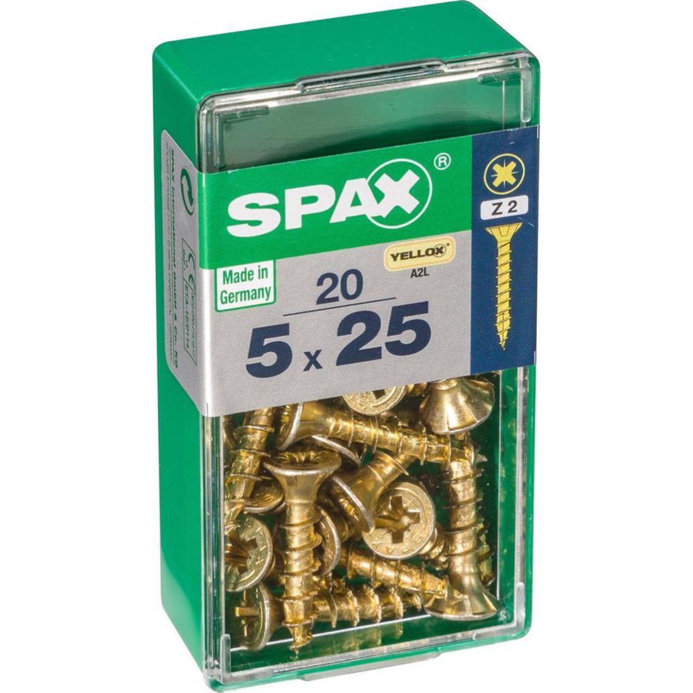 CENTRALE BRICO Lot de 20 vis acier tête fraisée pozidriv SPAX, Diam.5 mm x L.25 mm – Matériel de jardin