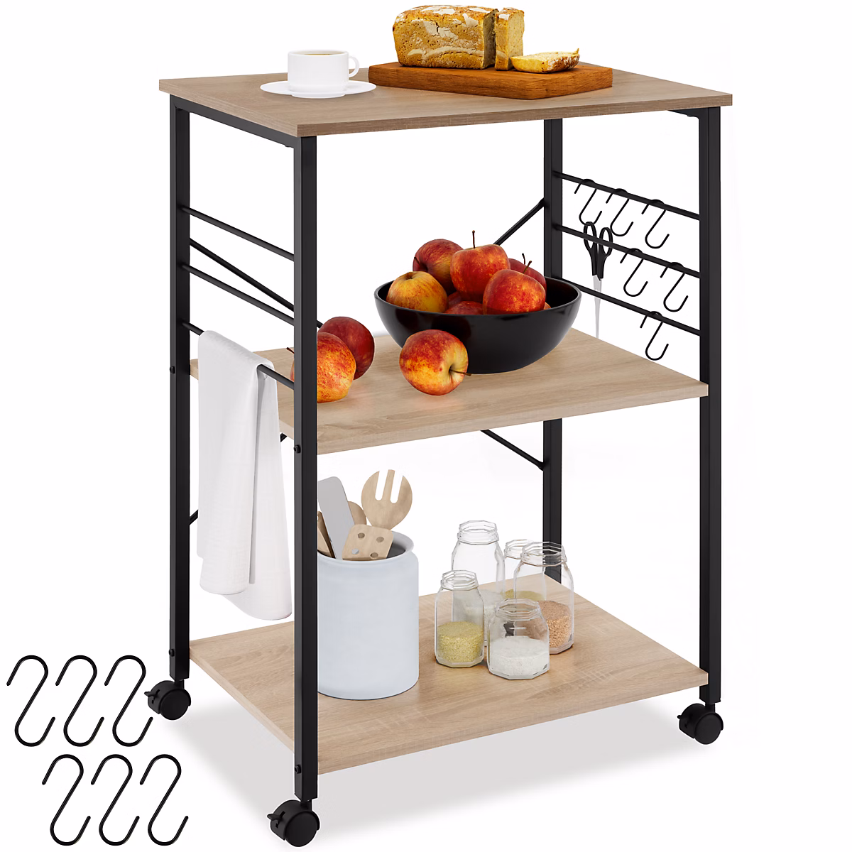 Chariot de service style industriel Bois clair industriel – Chêne Sonoma