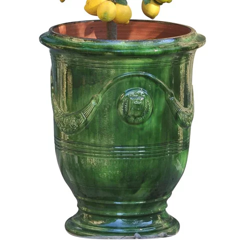 Maison & jardin:Vase Anduze tradition vert en terre cuite émaillée H 80 x Ø 66 cm