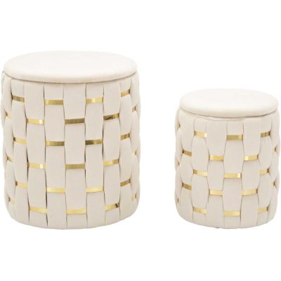 Pouf avec rangement intégré Shanty (Lot de 2) (Crème et doré)