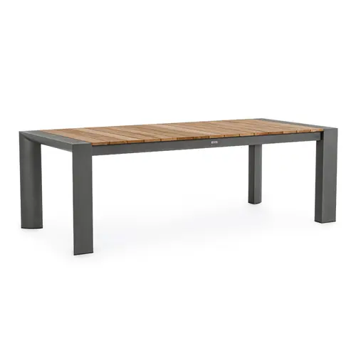 Pour votre espace vert：Table avec allonges Capucine coloris bois en aluminium et teck - 228/294 x 100 cm
