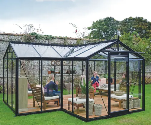 Pour vos moments en extérieur：Orangerie en aluminium noir laqué et verre trempé sécurit ACD Babette - 15,4 m²