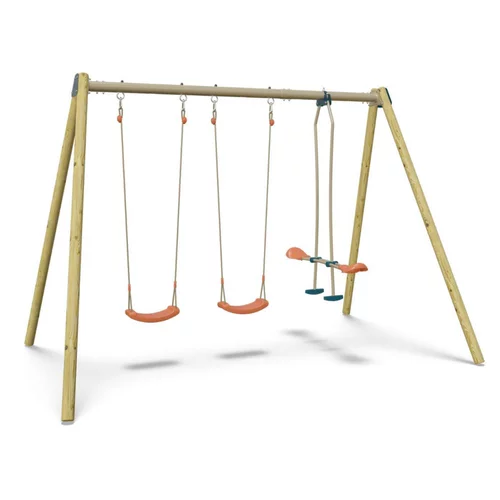 Bien pensé extérieur：Portique 2 balançoires en bois et métal Trigano - 2,32 m