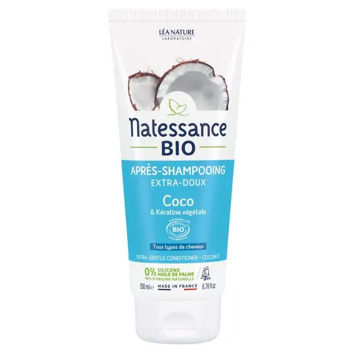 Pour donner du style à l’extérieur：Après-shampooing extra-doux coco bio et kératine végétale Natessance - 200 ml