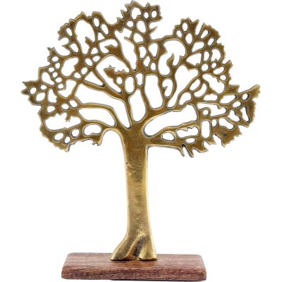 Arbre décoratif en aluminium doré et bois de manguier Arbre de vie (Taille 2)