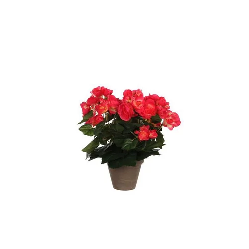 Extérieur accessoire:Bégonia rose plante artificielle en pot gris H 30 x Ø 25 cm