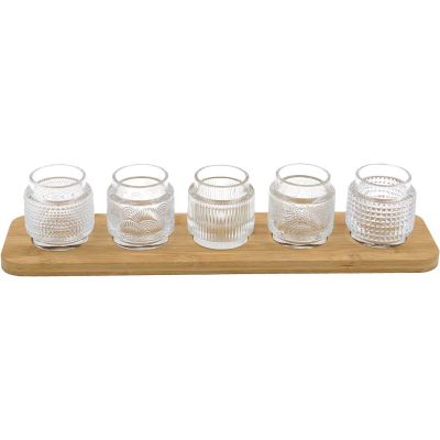 Bougeoirs en verre avec support en bambou