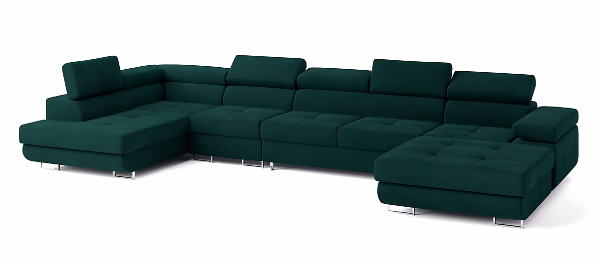 Canapé d'angle velora vert en velours avec fonction de couchage | Canapé