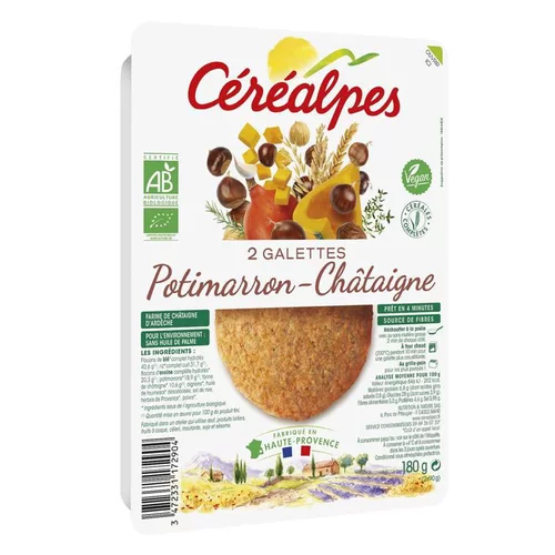 Extérieur essentiel：Galettes potimarron et châtaigne bio Céréalpes – 2 x 90 g