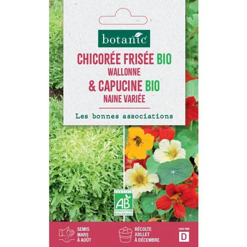 Pour mieux aménager vos extérieurs:Mélange de graines chicoree frisée wallone bio et de capucine naine variée bio botanic® - graines à semer