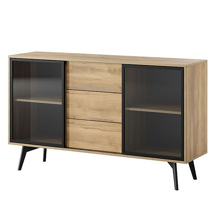 Buffet Komodee ESTEVAN KOM1 Façades en verre coulissantes Chêne Doré Chêne Doré 39 × 144 × 85 cm