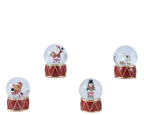 Pour votre espace vert：Boule à neige transparente avec personnage sur tambour rouge en résine - Ø 4,5 x H 6 cm