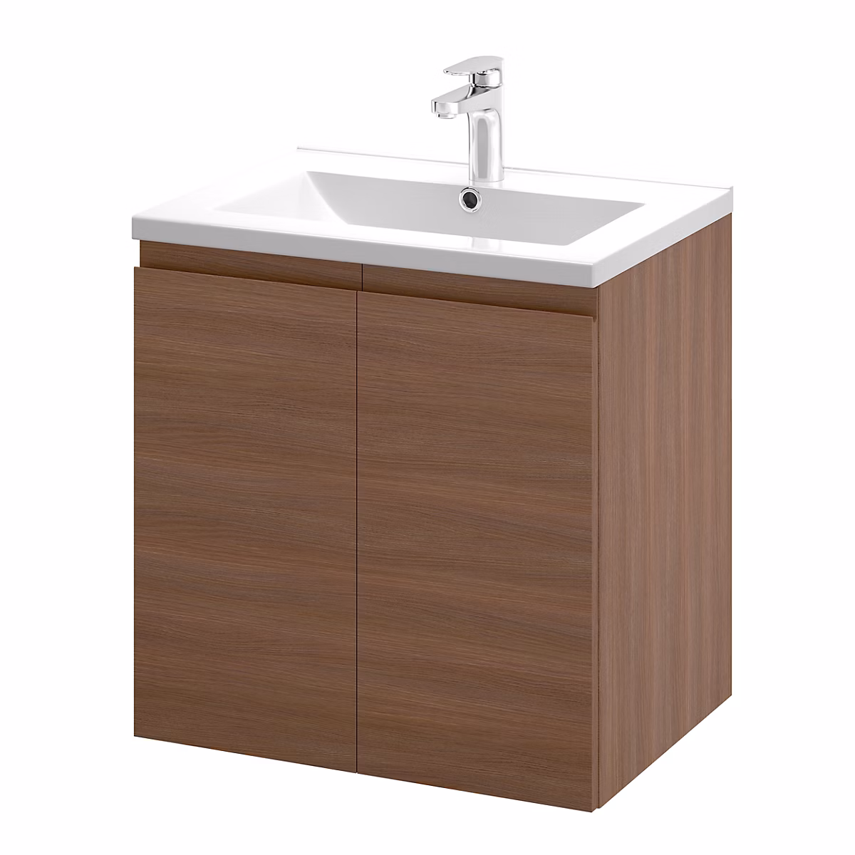 Meuble sous vasque suspendu effet chêne foncé l.60 cm 2 portes Imandra + plan vasque blanc céramique Nira – GoodHome