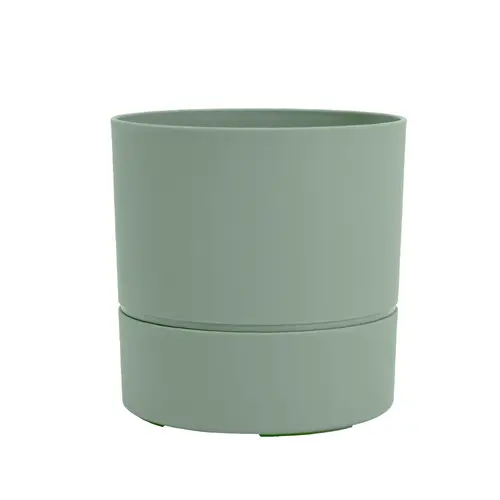 Idée extérieure:Pot rond en plastique à réserve d'eau coloris vert amande Poetic Aquaduo - Ø 24,3 x H 24,3 cm