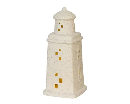 Pour compléter votre espace extérieur:Phare blanc en porcelaine à LED - 9 x 9 x H 20,3 cm