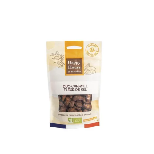 Le pratique pour l’extérieur:Duo Caramel Fleur de Sel bio en sachet Happy Hours en Biovallée - 115 g
