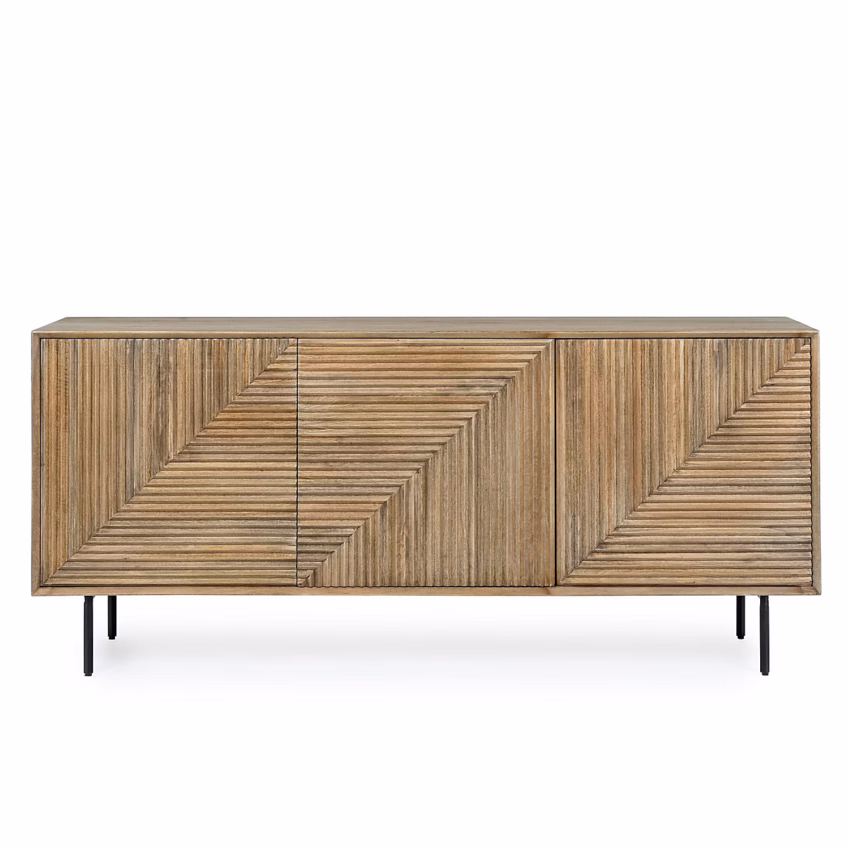 Buffet en bois de manguier 3 portes et pieds métal noir L180 – MANAUS