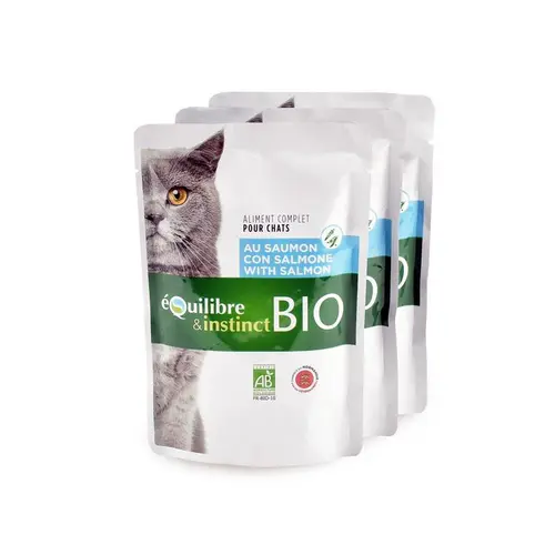 Confort au jardin：Aliment humide bio saumon légumes pour chat adulte en pochon de 100 g