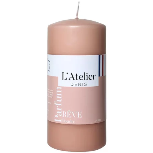 Bien utile au jardin：Bougie cylindrique taille L rose parfum rêve poudré L’Atelier de Denis - Ø 6,8 x H 14.5 cm