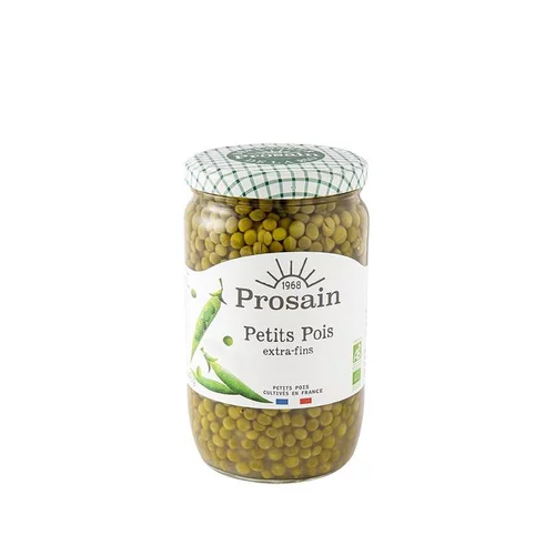 Accessoire pour le jardin：Petits pois extra fin bio en bocal de 690 grammes