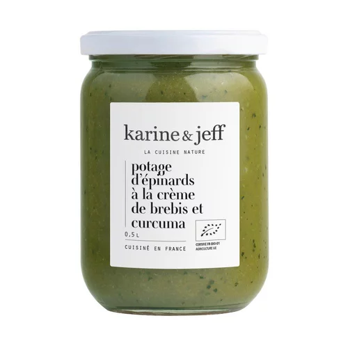 Jardin plaisir：Potage d’épinards à la crème de brebis Bio Karine & Jeff - pot de 50 cl