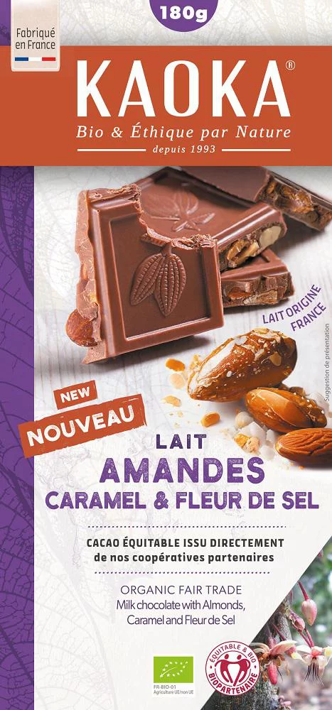Pensé pour vos extérieurs:Chocolat au lait 38% amande sel bio Kaoka - 180 g