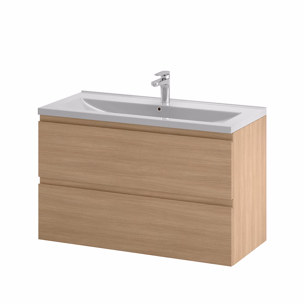 Meuble sous vasque suspendu effet chêne clair l.100 cm 2 tiroirs Imandra + plan vasque blanc céramique Nira – GoodHome