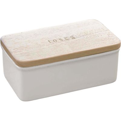 Beurrier en céramique couvercle en bois Tosca