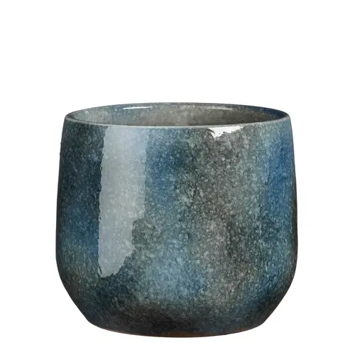 Pour transformer vos extérieurs:Pot rond coloris bleu en terre cuite Hugo Mica Decorations - 21 x Ø 22 cm