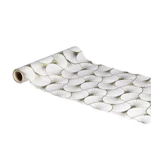 Qualité pour le jardin：Chemin de table en velours coloris blanc et champagne Ginkgo Métal – 28 cm x 3 m