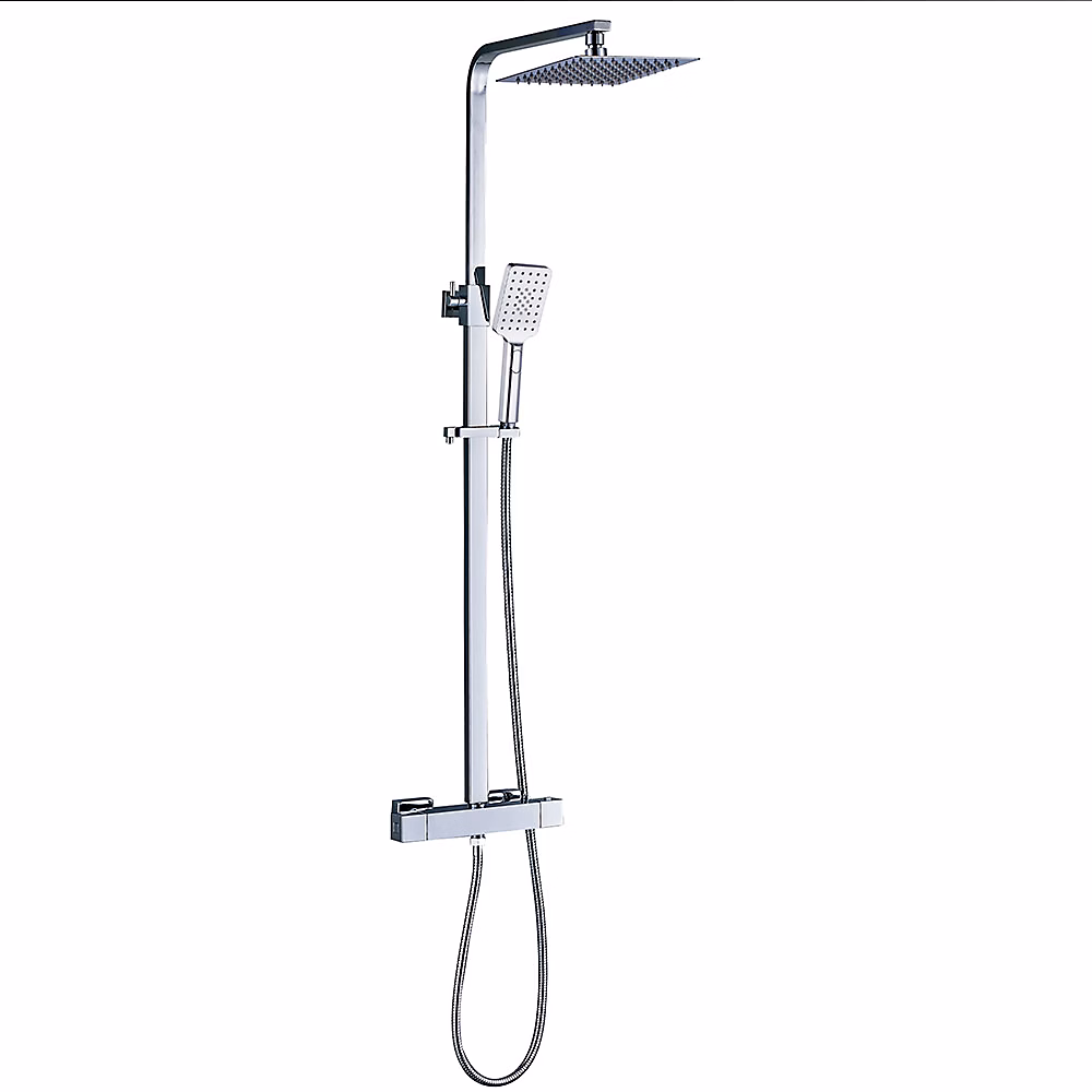 Colonne de douche thermostatique carrée EXTRA FLAT 85 – 127 cm finition chrome poli en laiton Kibath