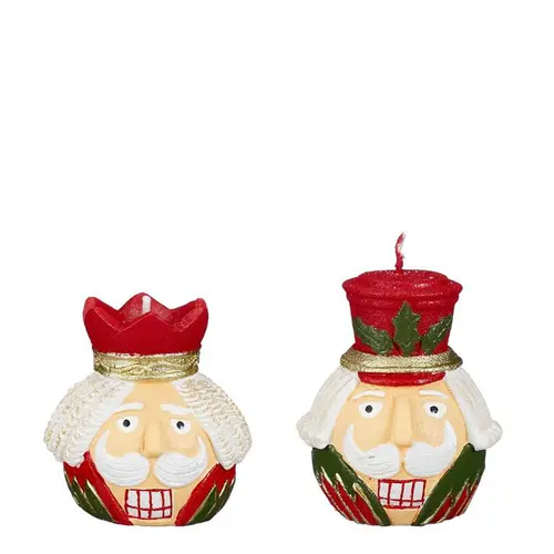 Pour un jardin accueillant：Bougie rouge et verte forme casse-noisette - 6 x 5,5 x 7,5 cm