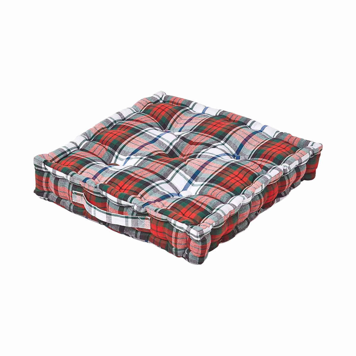 Coussin de sol rouge et blanc – tartan écossais, 40 × 40 cm, HOMESCAPES