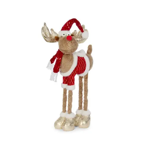 Jardin et plaisir:Cerf doré en habit de Père Noël beige et rouge Rudolph - 76 à 91 cm