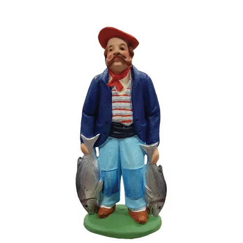Accessoire au jardin：Santon pêcheur de thon en argile H 7 cm