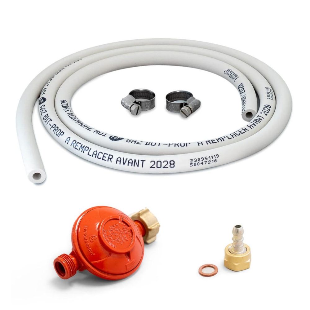 Proweltek Kit connexion gaz détendeur propane 37 mbar +tuyau gaz souple 1.50m + embout tétine