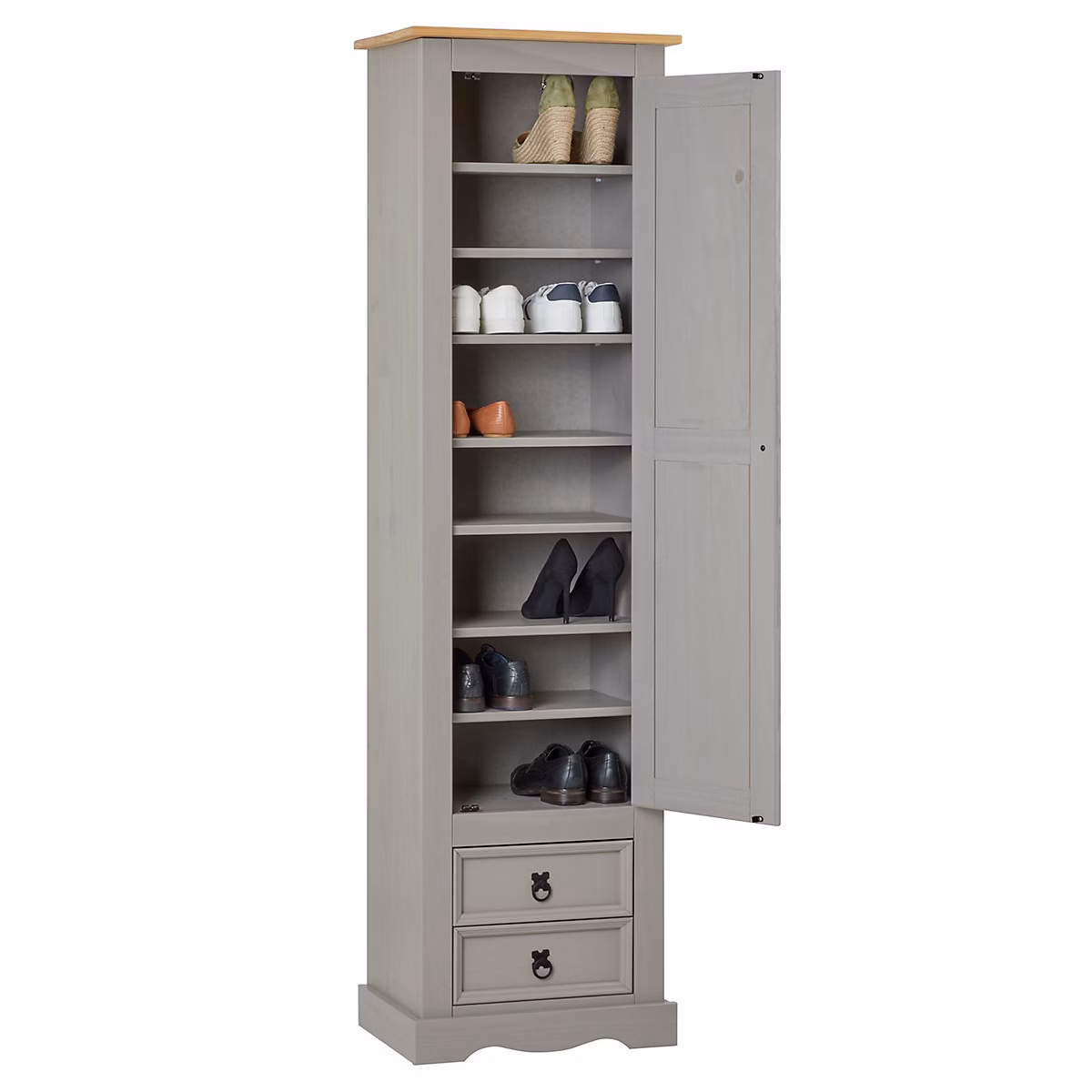 Armoire TEQUILA avec 1 porte et 2 tiroirs – en pin massif lasuré gris et brun