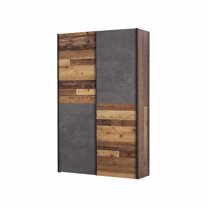 Armoire 120 cm 2 portes coulissantes décor bois vintage béton – MARSO