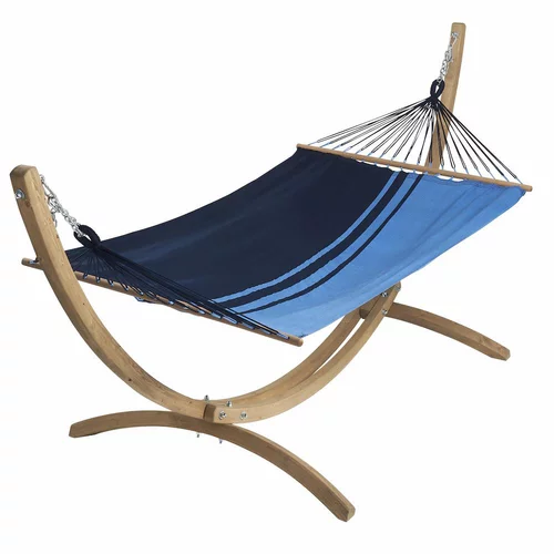 Pour vos moments en extérieur:Set support et hamac EsKapade coloris bleu Caraïbes en bois et polypropylène Jobek Hamacs - 350 x 125 x 136,5 cm