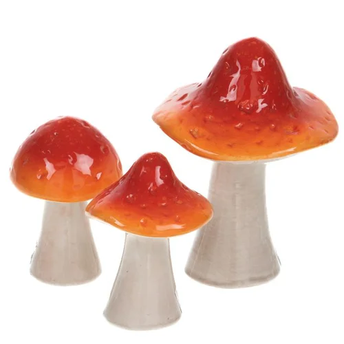 Un choix pratique pour le jardin：Figurine décorative champignon coloris orange en céramique - 10 x 13,5 x 10 cm