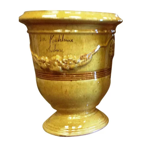Jardin à organiser:Vase Anduze tradition jaune en terre cuite émaillée H 28 x Ø 32 cm
