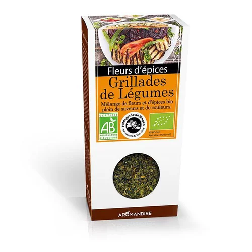 Espace vert moderne：Fleurs d'épices pour grillades de légumes bio en boite marron de 40 g