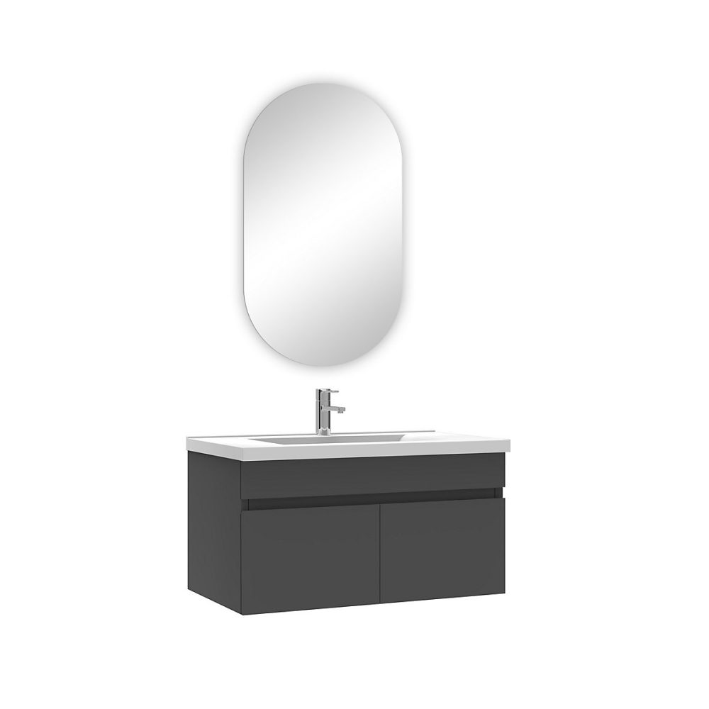 Ensemble meuble de salle de bains – Ensemble meubles Salle de Bain simple vasque 80cm + miroir ovale Anthracite